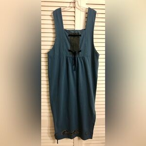 Blue Fish Teal Dress w Velvet Ribbons & Original art